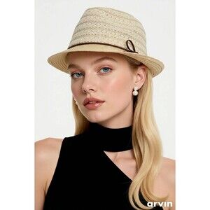 Accessorize Straw Paper Sun Hat Ivory Brown Ribbon Women's One Size